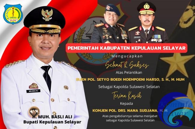 Jabatan Kapolda Sulsel Resmi diserahterimakan, Bupati  dan Kapolres Selayar Sampaikan Ucapan Selamat