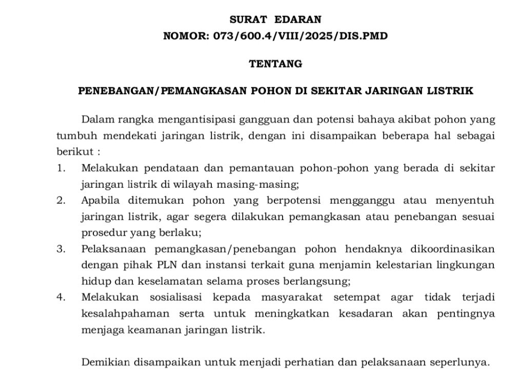 Cegah Gangguan Listrik, Bupati Natsir Ali Keluarkan Instruksi Penebangan Pohon